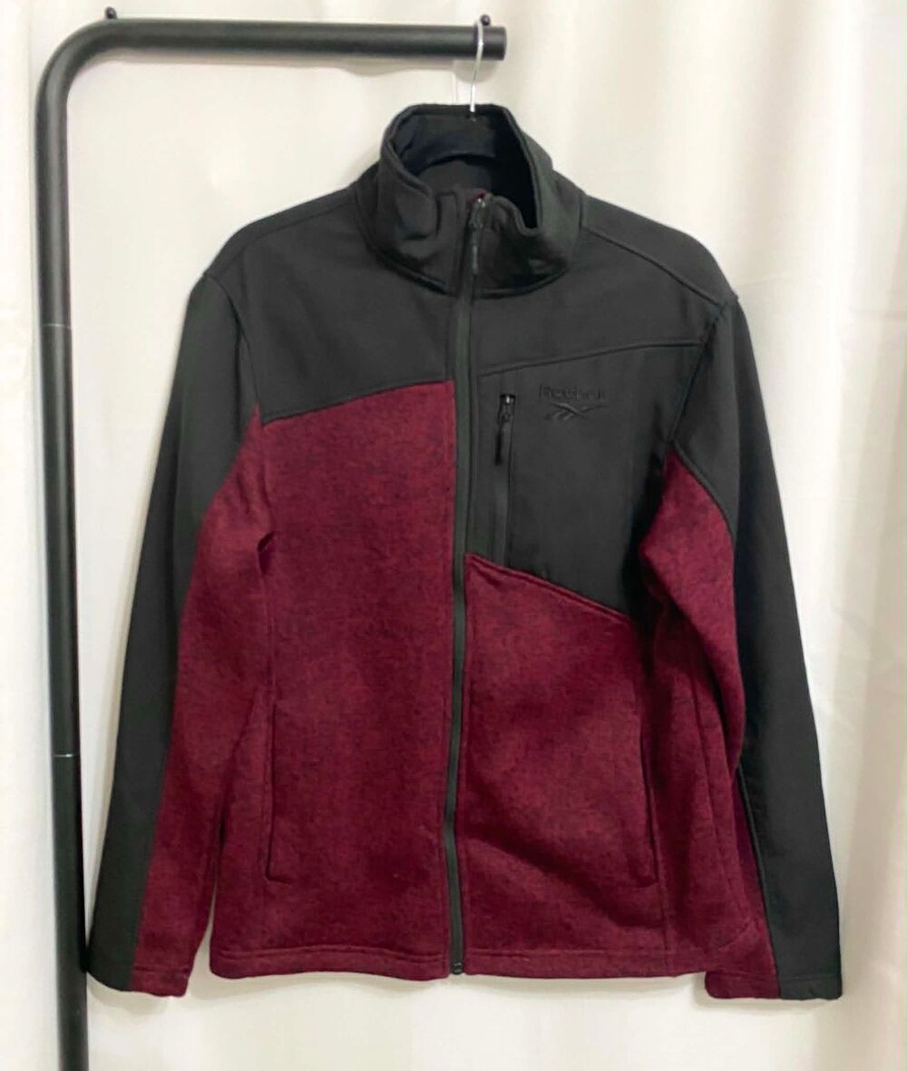 Reebok Men's Black & Burgundy Full Zip Fleece Jacket Size Medium